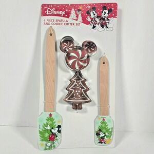 Disney Mickey Minnie Christmas Spatula and Cookie Cutter Set 4 Piece‎ Baking Set